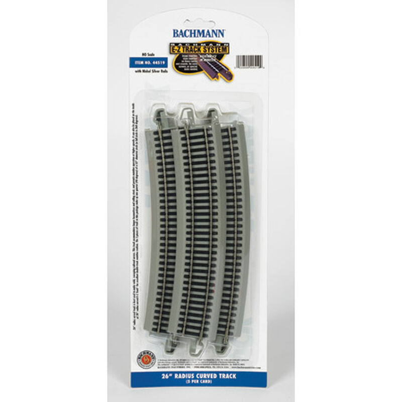 Bachmann Trains HO Curved Track w/ Nickel Silver Rail & Gray Roadbed - E-Z Track(R) -- 26" Radius pkg(5) - BAC44519