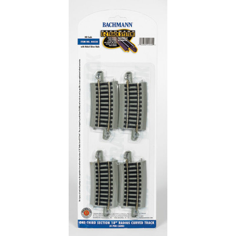 Bachmann Trains HO Curved Track w/ Nickel Silver Rail & Gray Roadbed - E-Z Track(R) -- 1/3 18" Radius pkg(4) - BAC44530