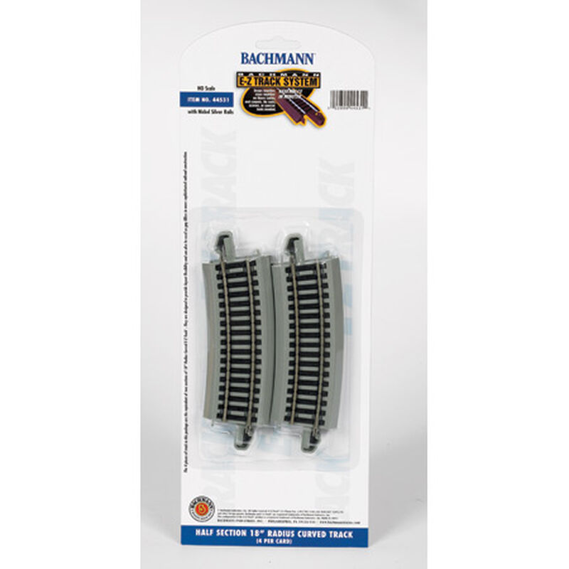 Bachmann Trains HO Curved Track w/ Nickel Silver Rail & Gray Roadbed - E-Z Track(R) -- 1/2 18" Radius pkg(4) - BAC44531