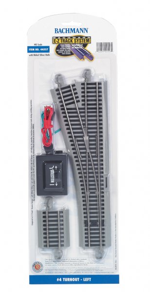 Bachmann Trains HO E-Z Track(R) w/Nickel Silver Rail & Gray Roadbed -- #4 Turnout Left - BAC44557