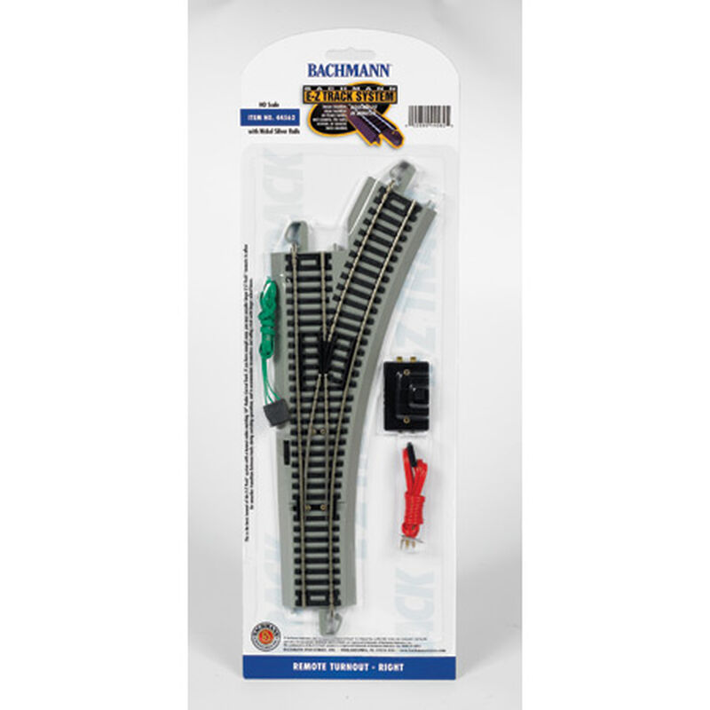 Bachmann Trains HO Remote-Control Turnout, Nickel Silver Rail with Gray Roadbed - E-Z Track(R) -- Right Hand - BAC44562