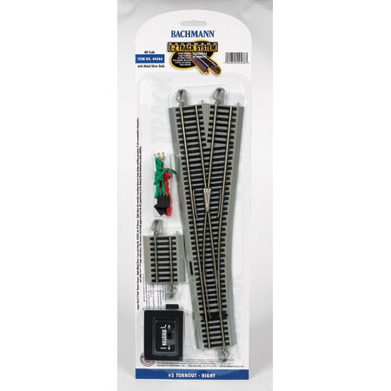 Bachmann Trains HO No. 5 Remote-Control Turnout, Nickel Silver Rail, Gray Roadbed - E-Z Track -- Right Hand - BAC44566