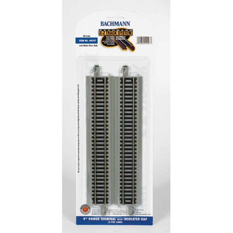 Bachmann Trains HO Straight Track w/Nickel Silver Rail & Gray Roadbed - E-Z Track(R) -- 9" Straight Terminal w/Insulated Gap - BAC44597