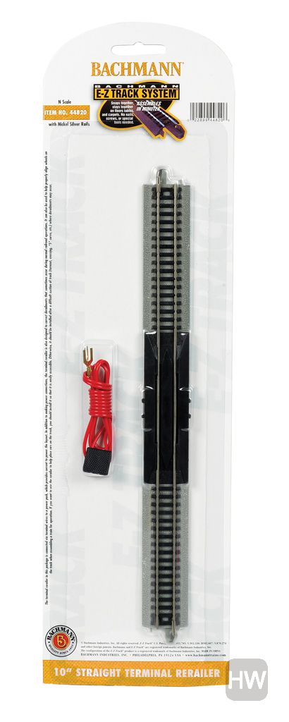 Bachmann Trains N E-Z Track(R) Straight Terminal Rerailer w/Wire -- 10" Long - BAC44820