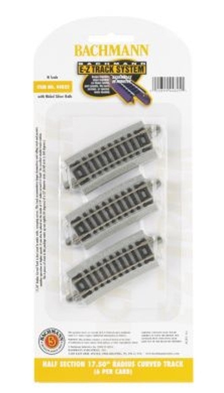 Bachmann Trains N Curved Track w/Nickel Silver Rail & Gray Roadbed - E-Z Track(R) -- 17-1/2" Radius Half Section pkg(6) - BAC44825
