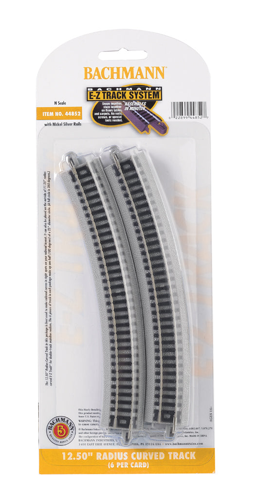 Bachmann Trains N E-Z Track(R) w/Nickel Silver Rail & Gray Roadbed -- 12-1/2" Radius Curve pkg(6) - BAC44852