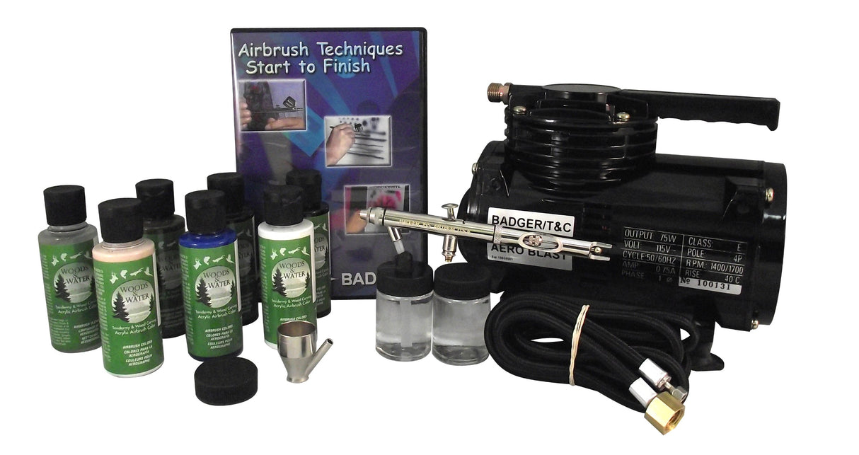 Badger Airbrush Taxidermy (Starter/Basic Set) 155 Airbrush, 180-15 Comp., Hose, 6 2oz. Paints, 2oz. Cleaner, Wildfowl DVD - BAD314TSWC