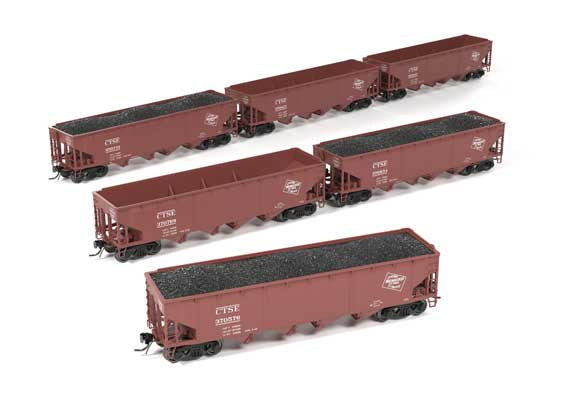 Broadway Limited HO ARA/AAR 70-Ton 4-Bay Hopper w/Load 6-Pack - Ready to Run -- Milwaukee Road CTSE Set B (Boxcar Red, CMStP&P Logo)