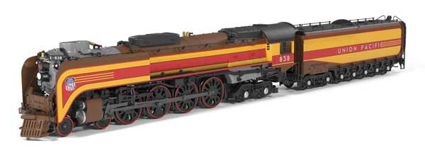 Broadway Limited HO Class FEF-3 4-8-4 - Standard DC - Stealth -- Union Pacific #838 (Fantasy 49er Scheme; brown, yellow, red)