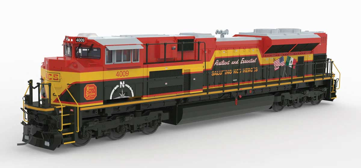 Broadway Limited 10434 HO SD70ACe - Standard DC - Stealth -- Kansas City Southern #4009 (Heroes Scheme, red, black, yellow)