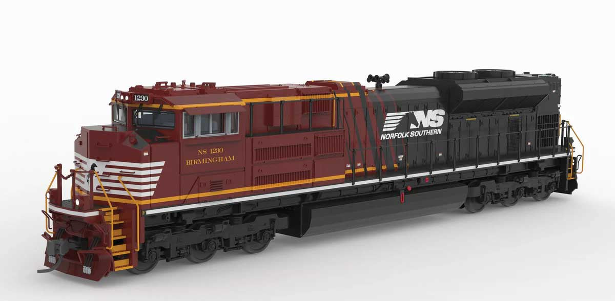 Broadway Limited 10437 HO SD70ACe - Standard DC - Stealth -- Norfolk Southern #1230 Birmingham (Office Car/Business Train, black, maroon)