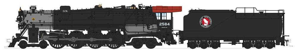 Broadway Limited Class S2 4-8-4 Northern - Sound & DCC - Paragon4 -- Great Northern #2584 (black, graphite, Tuscan) - BLI6718