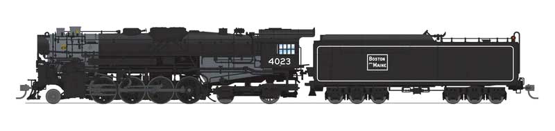 Broadway Limited HO Class T1a 2-8-4 Berkshire with 6-Axle Tender - Standard DC - Stealth -- Boston & Maine #4023 (black, graphite)