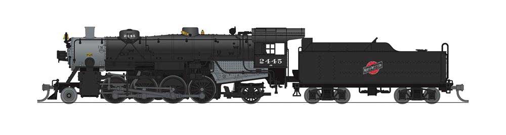 Broadway Limited USRA 2-8-2 Light Mikado - Sound and DCC - Paragon4(TM) -- Chicago & North Western #2445 (black, graphite, red, white) - BLI7854