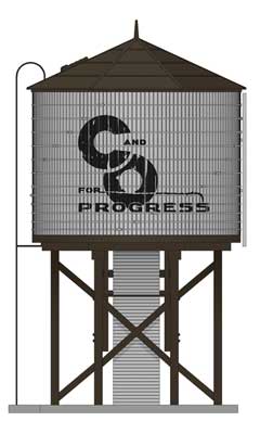 HO, Operating Water Tower w/ Sound, C&O, Weathered