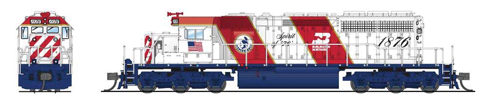 Broadway Limited N Scale EMD SD40-2 Low-Nose - Sound and DCC - Paragon4(TM) -- Burlington Northern #1876 (Bicentennial, red, white, blue)