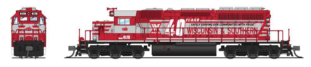 Broadway Limited N Scale EMD SD40-2 Low-Nose - Sound and DCC - Paragon4(TM) -- Wisconsin & Southern #4170 (40th Anniversary, red, gray)