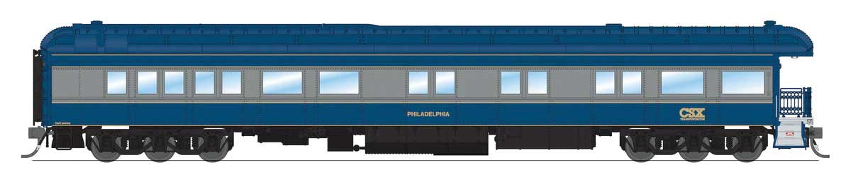 Broadway Limited HO Heavyweight Business Car Observation - Ready to Run -- CSX "Philadelphia" (blue, gray)