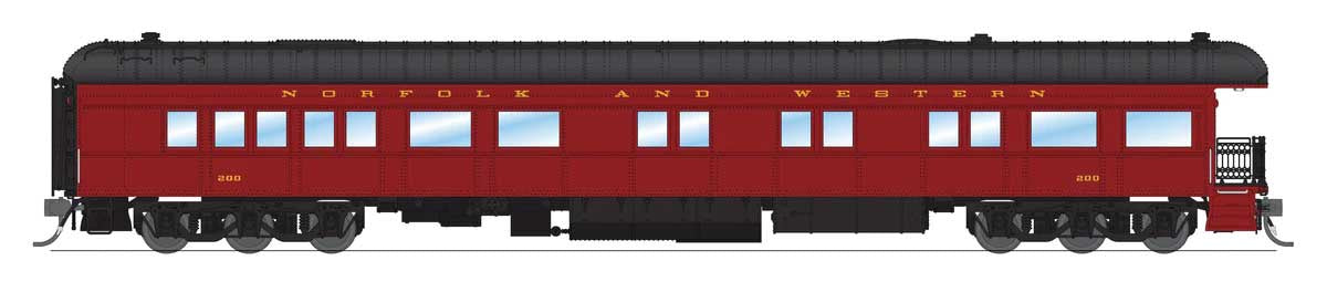 Broadway Limited HO Heavyweight Business Car Observation - Ready to Run -- Norfolk & Western #200 (maroon, black)