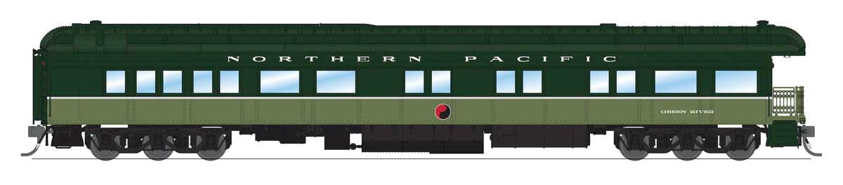 Broadway Limited HO Heavyweight Business Car Observation - Ready to Run -- Northern Pacific "Green River" (Loewy 2-Tone Green)