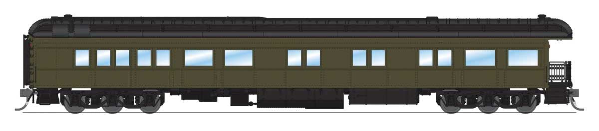 Broadway Limited HO Heavyweight Business Car Observation - Ready to Run -- Painted, Unlettered (Clerestory Roof; Pullman Green, black)