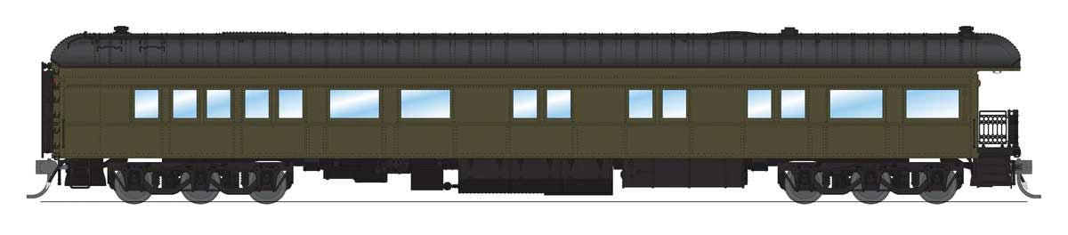 Broadway Limited HO Heavyweight Business Car Observation - Ready to Run -- Painted, Unlettered (Balloon Roof; Pullman Green, black)