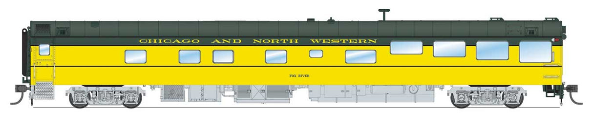Broadway Limited HO Track Inspection Theater Car - Ready to Run -- Chicago & North Western Fox River (yellow, green)