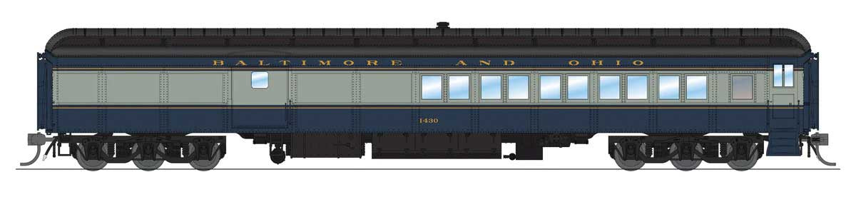 Broadway Limited HO Heavyweight Coach-Baggage-Combine - Ready to Run -- Baltimore & Ohio #1430 (blue, gray)