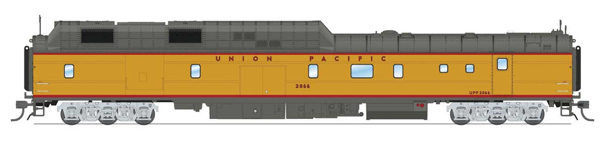 Broadway Limited HO Power Car with Roof Antenna - Ready to Run -- Union Pacific #2066 (2000s Excursion Scheme; Armour Yellow, gray, red)