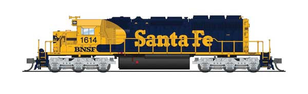 Broadway Limited N EMD SD40-2 Low Nose - Standard DC - Stealth -- BNSF Railway #1614 (Ex-Santa Fe Warbonnet, blue, yellow)