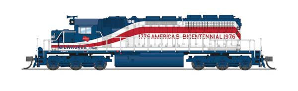 Broadway Limited N EMD SD40-2 Low Nose - Standard DC - Stealth -- Milwaukee Road #156 (Bicentennial, white, blue, red)