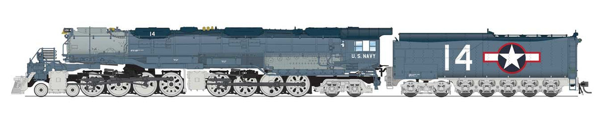 Broadway Limited HO 4-8-8-4 Big Boy - Sound & DCC - Paragon4 -- US Navy #14 (Fantasy Scheme, gray, red, white, blue)