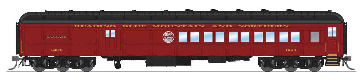 Broadway Limited HO Heavyweight 5-Car Combine, 3 P70 Coach, Business Car Set - Ready to Run -- Reading, Blue Mountain & Northern (Tuscan, black)