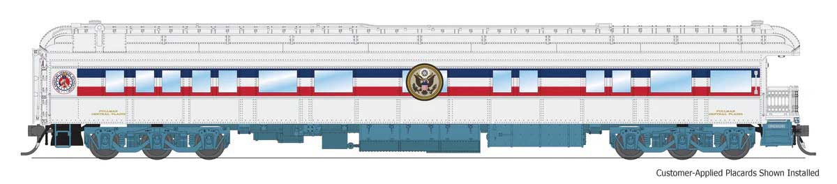 Broadway Limited HO Heavyweight Business Car Observation - Ready to Run -- American Freedom Train (1947 Scheme, white, red, blue, gold)