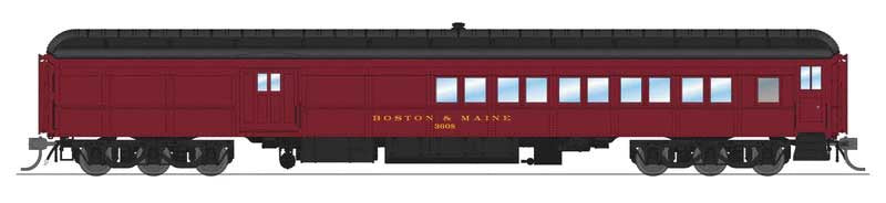 Broadway Limited HO Heavyweight Coach-Baggage-Combine - Ready to Run -- Boston & Maine #3608 (maroon, black)