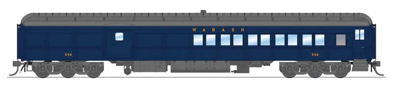 Broadway Limited HO Heavyweight Coach-Baggage-Combine - Ready to Run -- Wabash #598 (blue, gray)