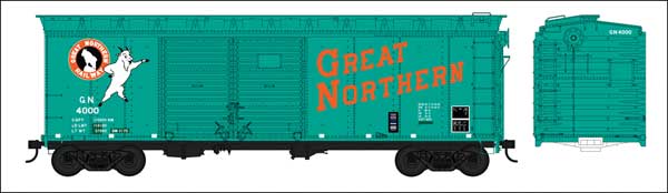Bowser HO 40' Double-Door Boxcar - Ready to Run -- Great Northern 4159 (Jade Green, red, Standing Rocky, Built 3-62 Repack 11-7) - BOW42717