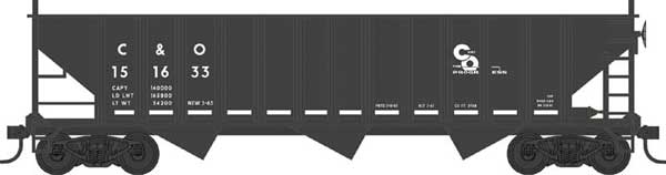 70-Ton 12-Panel 3-Bay Hopper - Ready to Run -- Chesapeake & Ohio 151633 (Built 1963, black, white, Progress Logo) BOW42909