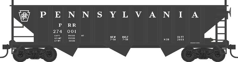 70-Ton 12-Panel 3-Bay Hopper - Ready to Run -- Pennsylvania Railroad 667291 (Built 1960, Bethlehem, black, Plain Keystone)