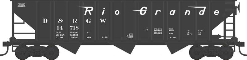 70-Ton 12-Panel 3-Bay Hopper - Ready to Run -- Denver & Rio Grande Western 14638 (Built 1966, black, Flying Grande)