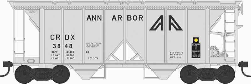 Bowser HO 70-Ton 2-Bay Covered Hopper w/Open Sides - Ready to Run - Executive Line -- Ann Arbor #3818 (Blt. 10-47 Repack 3-78, gray, black)