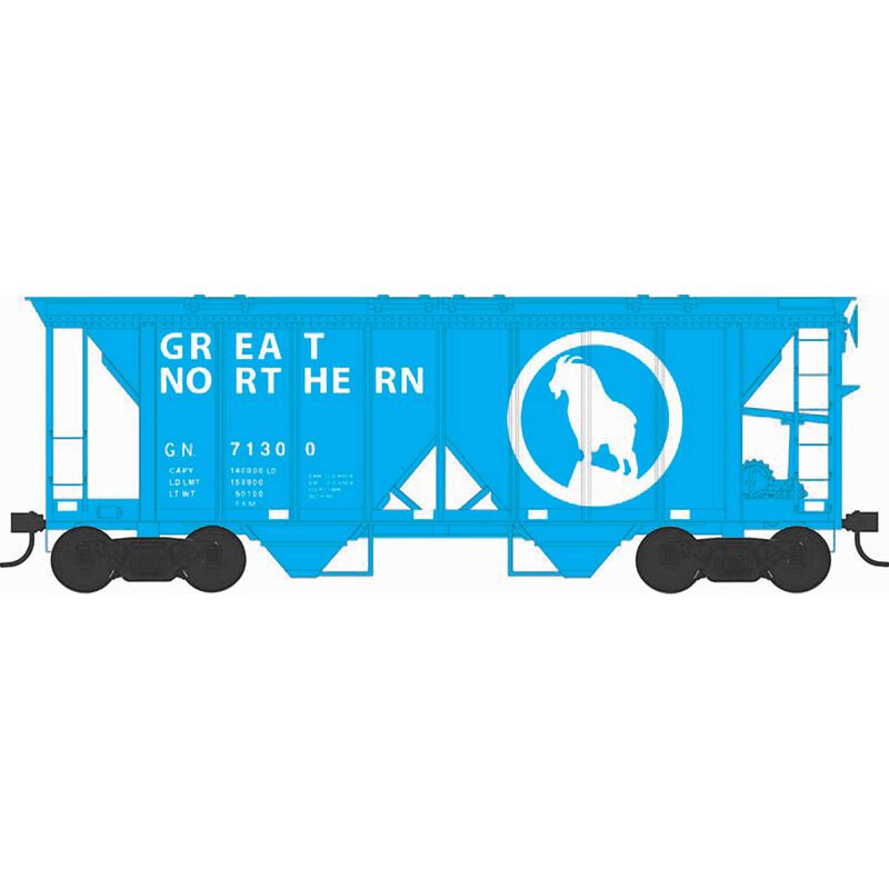Bowser HO 70-Ton 2-Bay Covered Hopper w/Open Sides - Ready to Run - Executive Line -- Great Northern #71306 (Blt. 6-49 Repack 6-68, Big Sky Blue, Rocky Logo)
