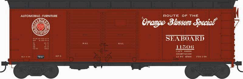 Bowser HO X31 Double-Door Round Flush Roof Boxcar - Ready to Run -- Seaboard Air Line #11571 (Blt. 4-40 Repack 3-50, Boxcar Red, Orange Blossom