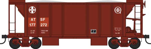 Bowser HO 70-Ton 2-Bay Ballast Hopper with Side Chutes (Ballast Gates) - Ready to Run -- Santa Fe #177280 (Boxcar Red, white)