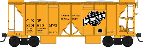 Bowser HO 70-Ton 2-Bay Ballast Hopper with Side Chutes (Ballast Gates) - Ready to Run -- Chicago & North Western #X201852 (yellow)