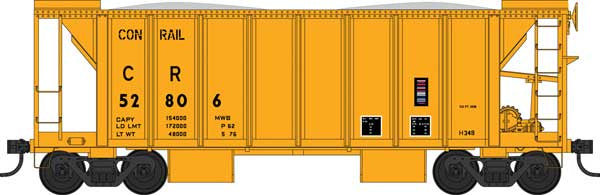 Bowser HO 70-Ton 2-Bay Ballast Hopper with Side Chutes (Ballast Gates) - Ready to Run -- Conrail #52820 (yellow)