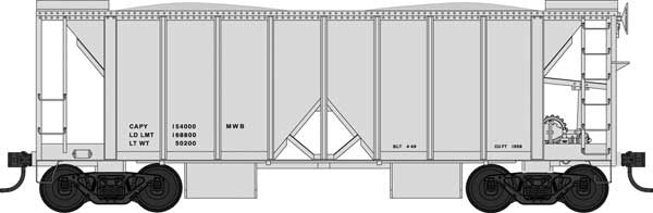 Bowser HO 70-Ton 2-Bay Ballast Hopper with Side Chutes (Ballast Gates) - Ready to Run -- Dimensional Data Only (gray)