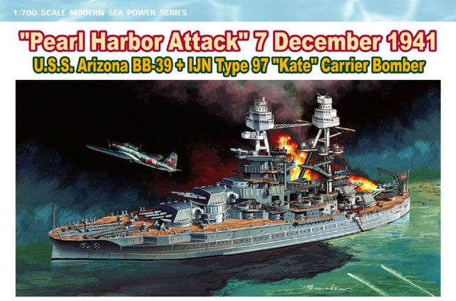 USS Arizona BB-39 Battleship & IJN Type 97 Kate Bomber Pearl Harbor 1941 1/700 Dragon