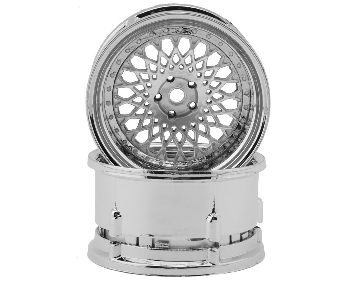 DS Racing Element Mesh 1/10 Drift Wheels (Silver w/Chrome Lip) (2) (Adjustable Offset) w/12mm Hex