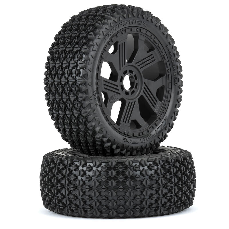 Duratrax Thrasher Off-Road 1:8 Buggy Tires Mounted on Black Ripper 17mm Wheels (2) for Front or Rear